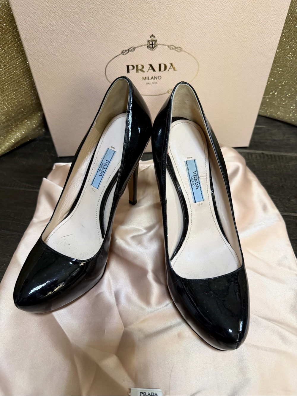 Prada Black Patent Leather Pointed-Toe Stiletto Pumps